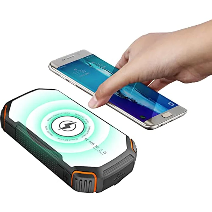 reVolt Solar Ladegeräte: Solar-Powerbank mit 20 Ah, Qi-kompatibel, USB-C, 15 W, SOS-Licht, IP54 (Powerbank Für Handy) – Bild 1