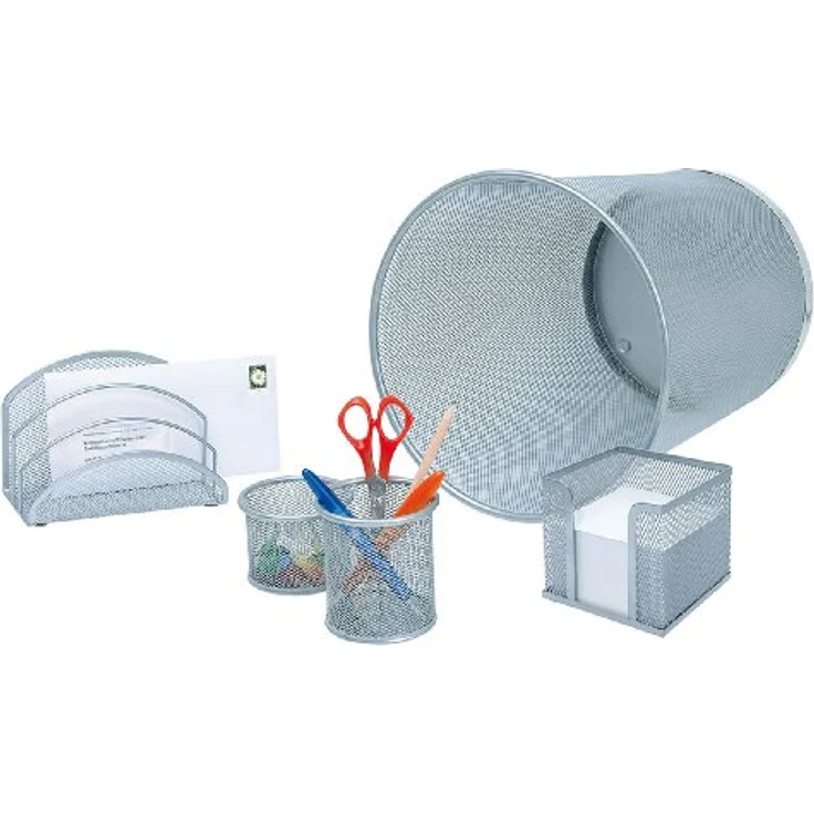 WEDO Zettelbox OFFICE, silber, aus pulverbeschichtetem Drahtmetall, Maße 10x10x10 cm, inkl. Papier (95x95 mm) – Bild 2