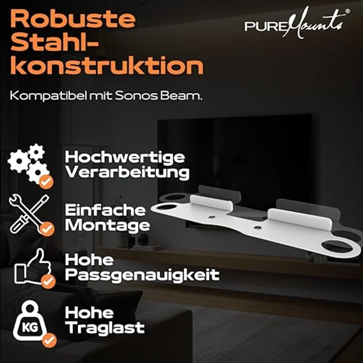 PureMounts PM-SOM-091 Wandhalterung kompatibel mit SONOS BEAM Soundbar, Traglast: 5kg, weiß – Bild 8
