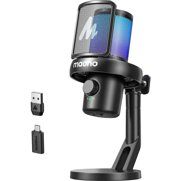 Maono DM40 Pro Microphone, Kondensatormikrofon mit 3-in-1 Digitalregler, RGB-Beleuchtung und Nierencharakteristik, schwarz