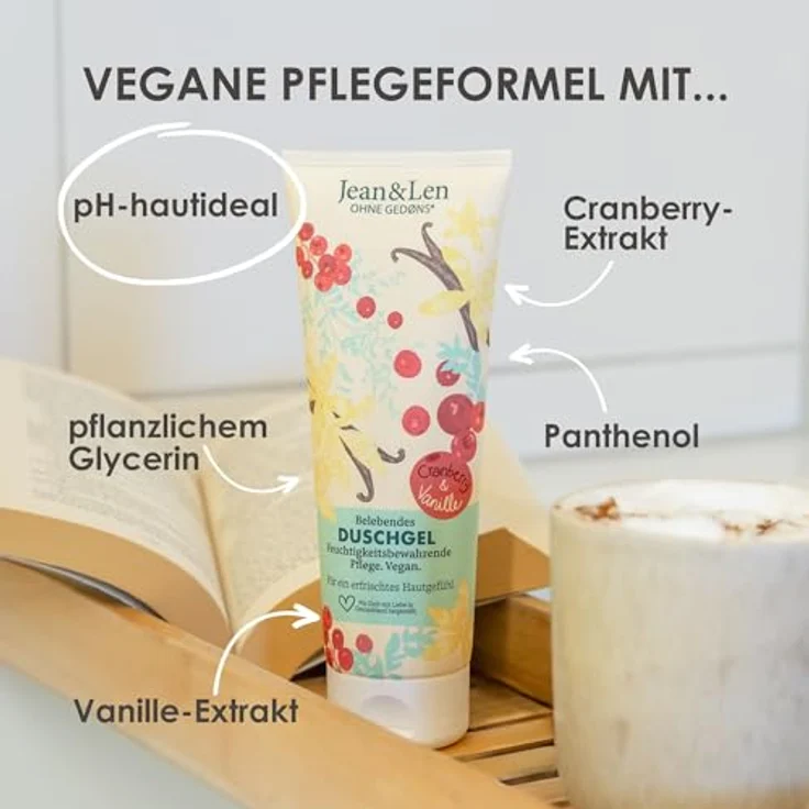 Jean & Len Duschgel Cranberry & Vanille, pH-hautideal, belebendes Duscherlebnis, veganes Duschgel, 250 ml – Bild 3