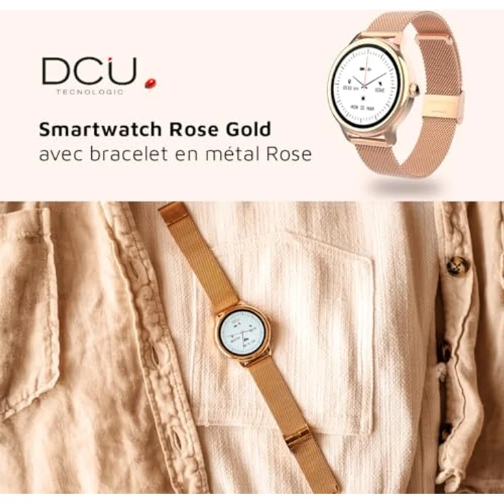 DCU TECNOLOGIC Sophie Smartwatch, Damen, Roségold, Metallband, 1,2 Zoll HD-Touchscreen, IP67 wasserdicht, 22 Sportmodi, DCU Smart App – Bild 3