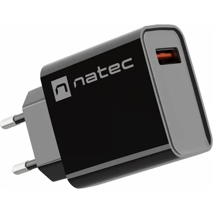 Natec Ribera Power Adapter, USB, 18 Watt, PD 3.0, QC 3.0, AFC, Schwarz