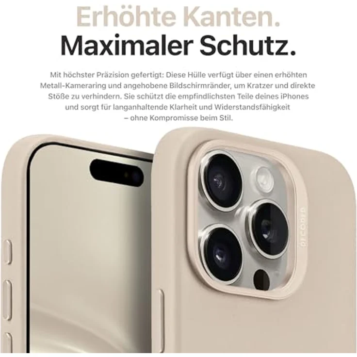 Decoded Lederhülle für iPhone 16 Pro Max, MagSafe-kompatible ECCO-Lederhülle, Kratzfest mit Metalltasten, Lehm Beige – Bild 4