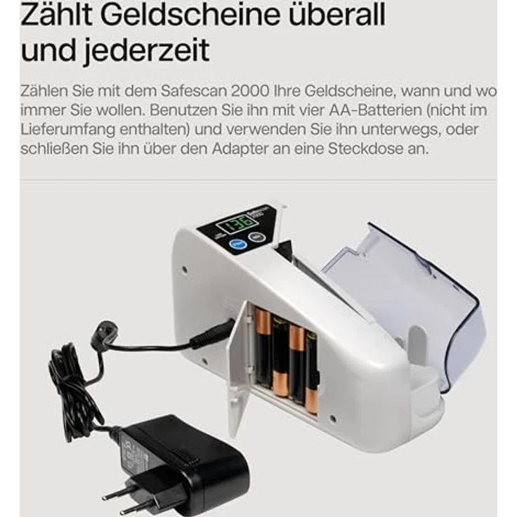 Safescan 2000 Tragbare Geldzählmaschine, zählt sortierte Banknoten aller Währungen, schnell mit 600 Scheinen/Minute, zwei Stromversorgungsoptionen, Taschenformat – Bild 4