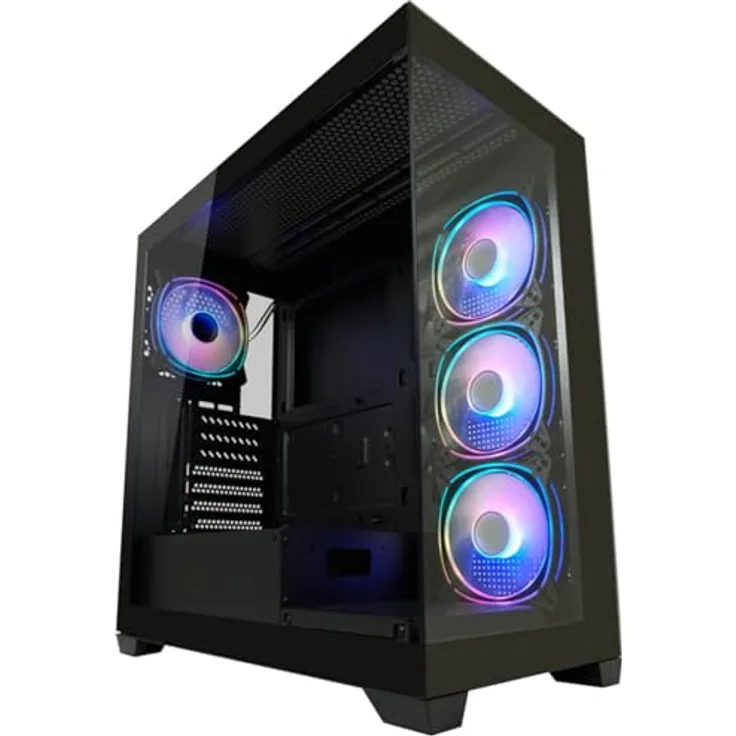 LC-Power Gaming-Gehäuse 715B Seamless Pale X, ATX Midi Tower, PC Gehäuse mit 4 ARGB-Gehäuselüftern, schwarz