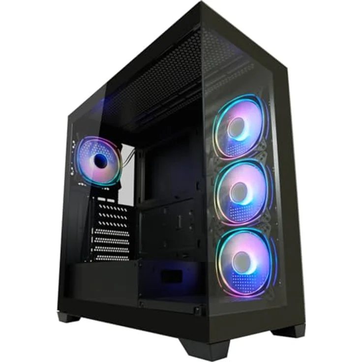 LC-Power Gaming-Gehäuse 715B Seamless Pale X, ATX Midi Tower, PC Gehäuse mit 4 ARGB-Gehäuselüftern, schwarz – Bild 1