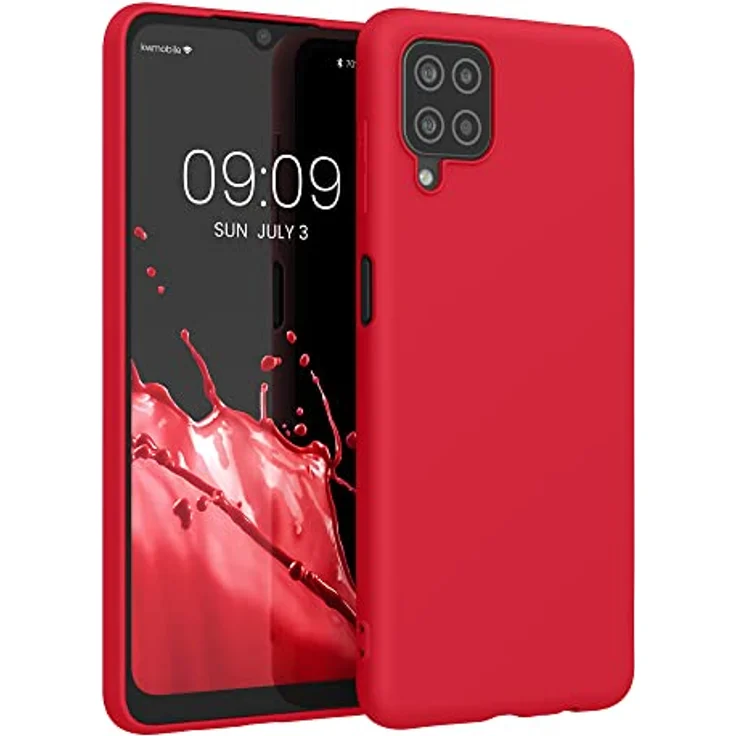 kwmobile Hülle für Samsung Galaxy A12, weiches TPU Silikon Case, kabelladesicher, klassisch rot – Bild 1