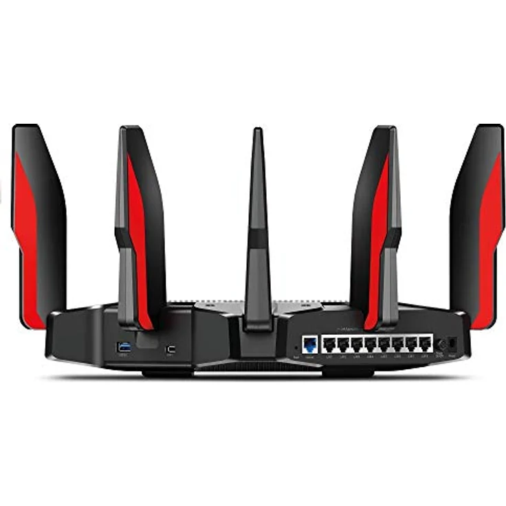 TP-Link Archer AX11000 Wi-Fi 6 Triband WLAN Gaming Router (10,76 Gbit-s auf 2x5GHz und 2.4Ghz, 8 × Gigabit LAN-Ports, 2 × USB 3.0 auf Type A und Type C, HomeCare, Schnellinstallation) schwarz, rot – Bild 3