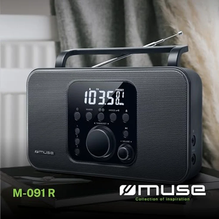 Muse M-091 R Tragbares Radio (UKW-MW) mit Senderspeicher, Uhr- und Weckfunktion, Netz- und Batteriebetrieb, AUX-Eingang, Kopfhörer-Anschluss, schwarz – Bild 2