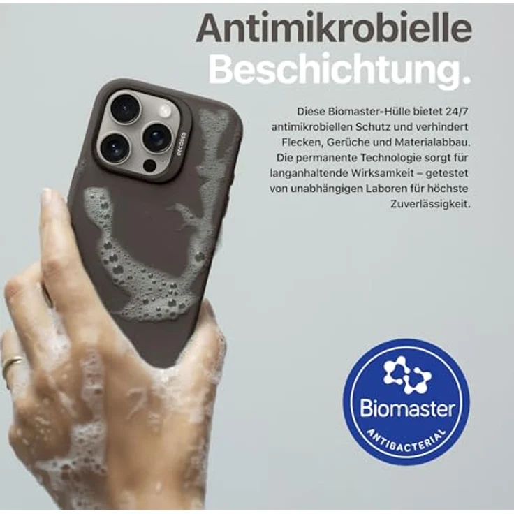 DECODED Smartphone-Hülle AntiMicrobial Silicone Backcover für iPhone 16 Pro, mit schlagfestem Polycarbonat, MagSafe-kompatibel, schwarz – Bild 2