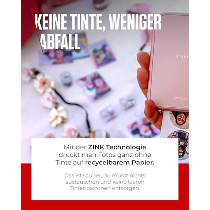 Canon Zoemini 2 Mini Fotodrucker roségold - Mobil, tragbar, unterwegs, Hosentasche, PRINTING KIT (Fotos 5x7,6 cm, für Smartphone + Tablet, eingebauter Akku) mit 20er ZINK Druck-Set + 10er Circle Sticker - Preisvergleich – Bild 5