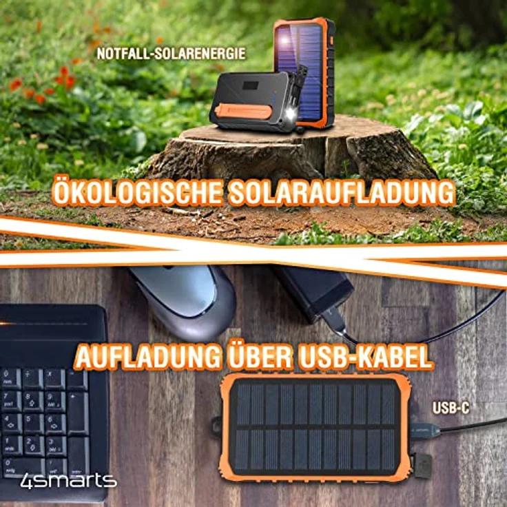 4smarts Prepper Solar Powerbank (12000 mAh, 10.50 W, 44.40 Wh), Schwarz – Bild 5