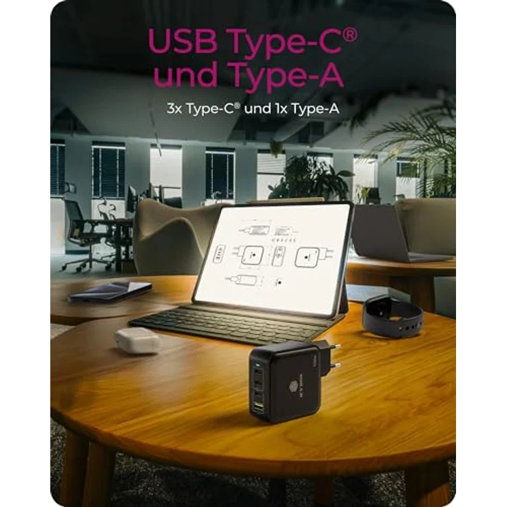 Icy Box IB-PS1040-PD, 100 W GaN Wandladegerät mit 3x USB Type-C und 1x USB Type-A, Schwarz – Bild 5