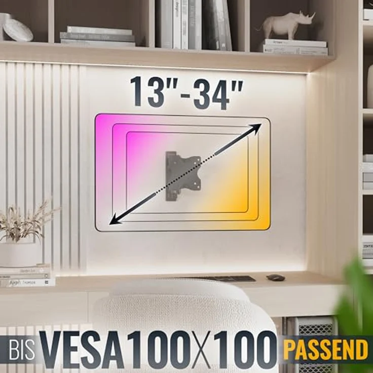 RICOO TV-Wandhalterung S3911, bis 27 Zoll, schwenkbar und neigbar, VESA 100x100, schwarz, max. 20 kg Belastbarkeit – Bild 5