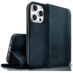 NALIA Echt-Leder Flipcase kompatibel mit iPhone 15 Pro Max Hülle, Rindsleder Schutzhülle Handgefertigt Lederhülle RFID-Schutz, Standfunktion Kartenfächer Klappbar, Klapphülle, Farbe:Dunkel-Blau