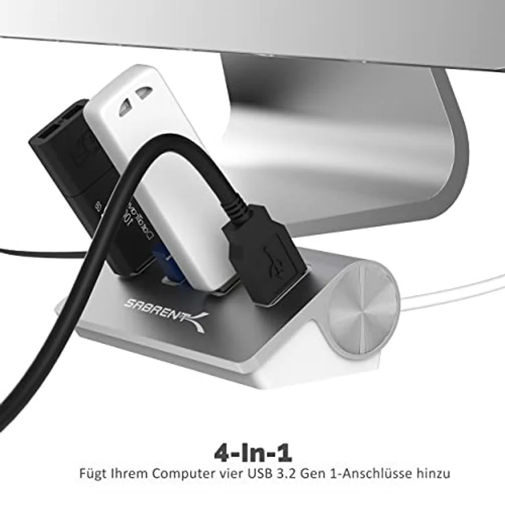 Sabrent USB HUB - Premium 4-Port USB 3.0 Silber Aluminum Hub (76cm Kabel) für iMac, MacBook, MacBook Pro, MacBook Air, Mac Mini oder einem beliebigen PC [Silber] (HB-MAC3) – Bild 3