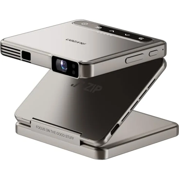 Aurzen Zip Tri-Fold Mini Beamer, tragbarer 4K Smart Projektor mit Akku, Autofokus & Trapezkorrektur, Bluetooth 5.4 - Gold