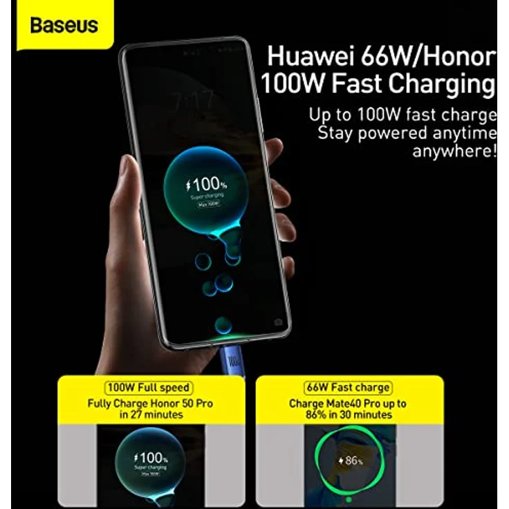 Baseus Crystal Shine Serien Kabel USB auf USB-C, 100W, 1,2m, blau, Schnelllade- und Datenübertragungskabel – Bild 6