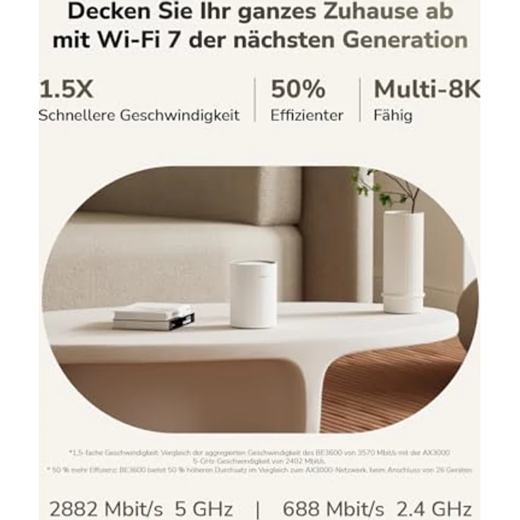 Cudy M3600 WiFi 7 Mesh System, Dual Band, 3,6 Gbit/s, Abdeckung bis zu 7000 m², 3 Gigabit-Ports, Multi-VPN-kompatibel, Cudy APP-Steuerung, 3er-Pack – Bild 3