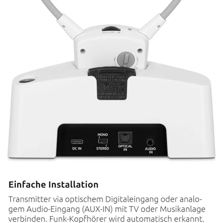 TechniSat STEREOMAN ISI 3 - kabelloser Stereo-Funkkopfhörer für Fernseher und Musikanlagen mit Dockingstation, weiß – Bild 4