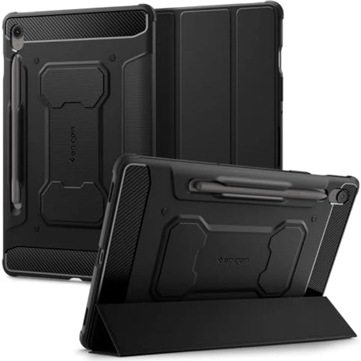 Spigen Rugged Armor Pro Hülle für Samsung Galaxy Tab S10 FE+ (2025), Schutzhülle mit S Pen Halter, Ladeunterstützung und Air Cushion Technologie - Schwarz – Bild 1