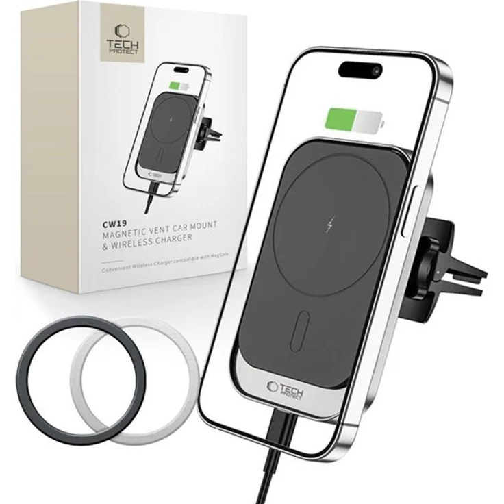 Tech-Protect CW19, MagSafe Halterung mit 15W induktivem Ladegerät für Belüftungsgitter, schwarz