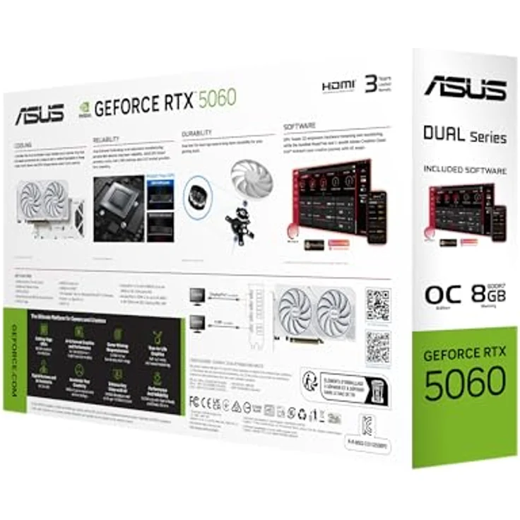 ASUS DUAL-RTX5060-O8G-WHITE, 8GB GDDR7 Grafikkarte mit AI-Leistung, Dual BIOS und 0dB-Technologie, weiß – Bild 9
