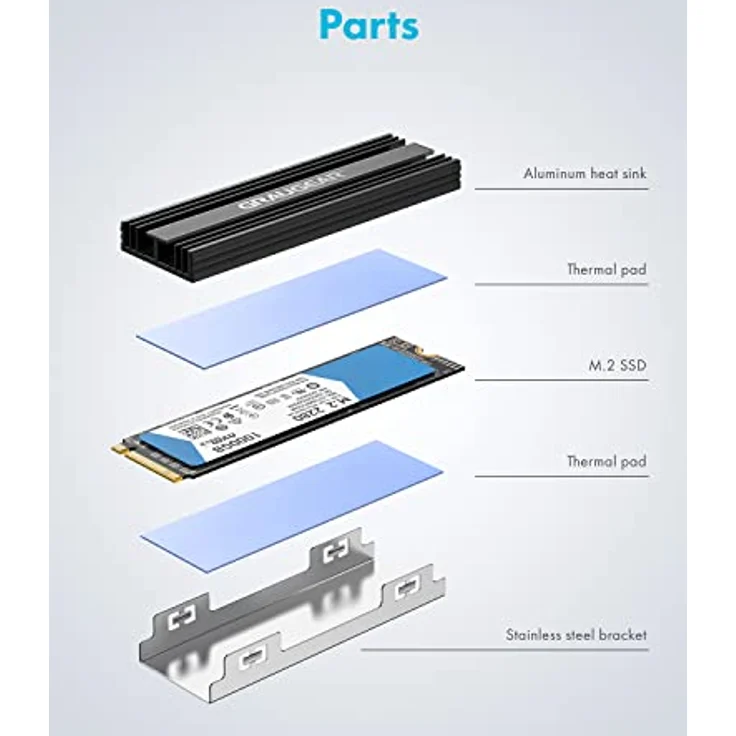 GRAUGEAR Kühlkörper für M.2 NVMe SSD (2280), passive, M.2 Kühler Kit, passend für PlayStation5, 2x Silikon Wärmeleitpad, Aluminium G-PS5HS02, schwarz – Bild 3