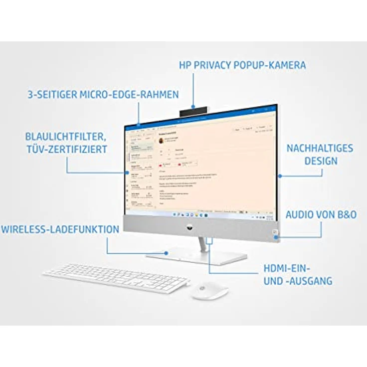 HP Pavilion All in One PC | 27 Zoll IPS QHD Display | Intel Core i7-13700T | 16 GB DDR4 RAM | 1 TB SSD | Intel UHD Grafik 770 | QHD TNR 5MP IR Kamera | Windows 11 Home | QWERTZ Tastatur | Weiß – Bild 3