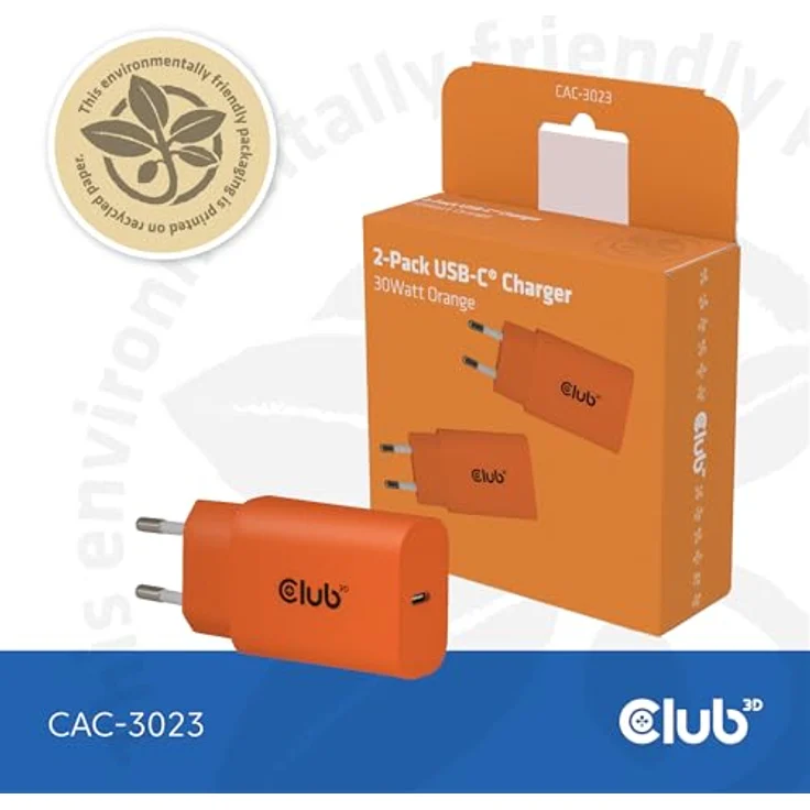 Club 3D Club3D Lifestyle Ladegerät 30Watt, 2x USB-C, kompaktes Design, orange – Bild 7