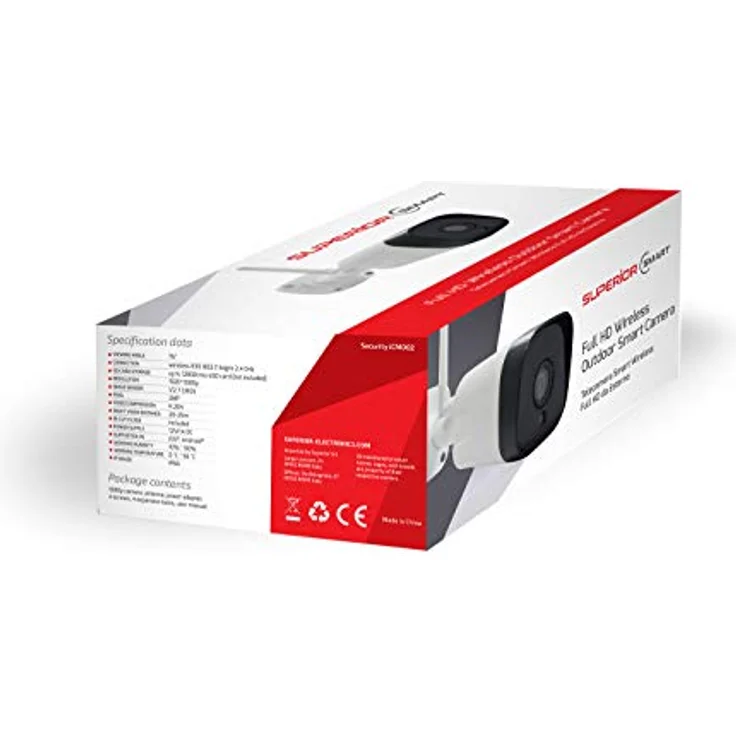 Superior Security iCM001 WiFi Outdoor Überwachungskamera HD 10800p 2.4GHz mit Nachtsicht und Zwei-Wege-Audio - Bewegungsabschaltung - Manueller Zoom, weiß – Bild 2