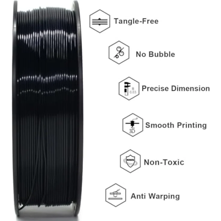 GEEETECH Silk PLA Filament 1.75mm, schwarzes PLA-Filament für 3D-Drucker, 1kg Spule, hohe Präzision, verzugsfrei, silberner Glanz – Bild 4