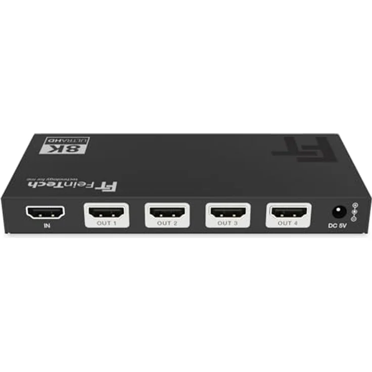 FeinTech SP410 HDMI 2.1 Splitter 1 In 4 Out 4K 120Hz 8K VRR ALLM, HDMI Verteiler mit Downscaler für 4 Monitore gleichzeitig, HDMI CEC-Pass, kompatibel zu HDCP 2.3, HDR, Dolby Vision – Bild 3
