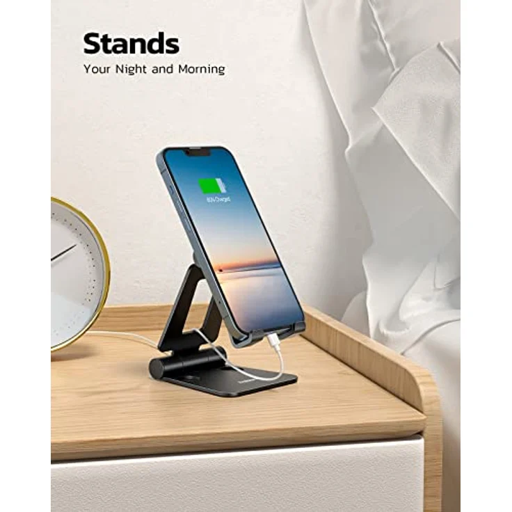 Nulaxy Verstellbarer Handy Ständer, Faltbare Aluminium Halterung für Smartphones, Universelle Kompatibilität mit iPhone 17/16/15/14/13/12 Pro Max/Xr/Xs/X/8, Tragbar und Stabil, 18 mm Hakenbreite – Bild 2