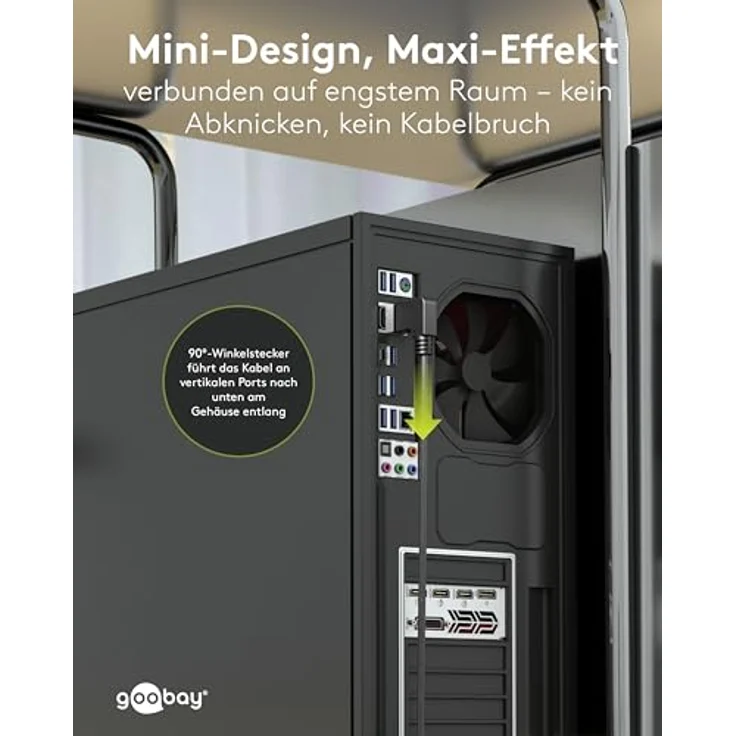 goobay DisplayPort Kabel 2.0/2.1, 1 Meter, 8K 144Hz, 54 Gbit/s, 90° Stecker, schwarz, für Gaming, UHD, HDR, G-Sync, FreeSync, DP auf DP – Bild 5