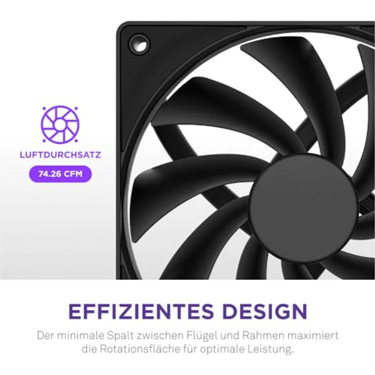 NZXT F120Q V2, 120mm Gehäuselüfter mit hydrodynamischen Gleitlagern und PWM-Steuerung, schwarz – Bild 3