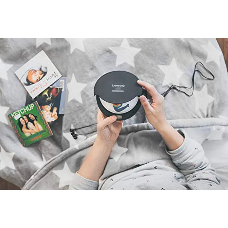Lenco CD-Player CD-200 Discman mit LCD-Display, Batterie- und Netzfunktion, Inklusive Stereo-Kopfhörer, USB-Ladekabel Schwarz – Bild 2