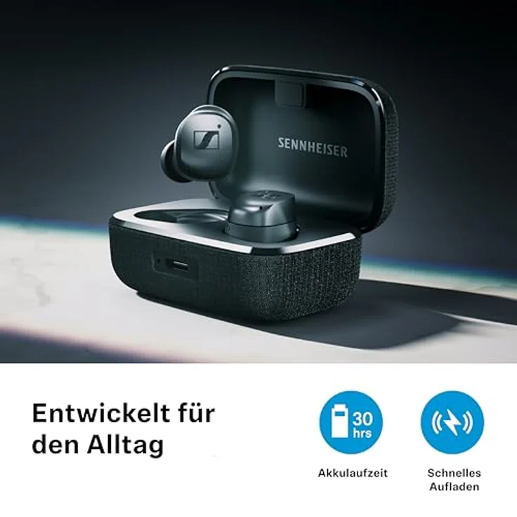 Sennheiser Momentum True Wireless 4 Smart Earbuds Bluetooth 5.4, kristallklarem Klang, ergonomischem Design, 30 Stunden Akkulaufzeit und Adaptive ANC, LE Audio und Auracast – Weiß Silber – Bild 5