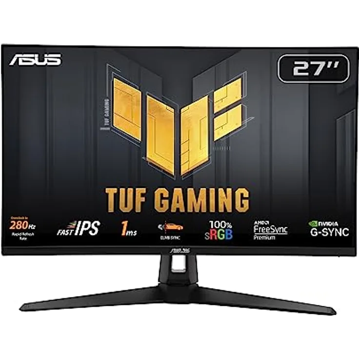 ASUS TUF Gaming VG279QM1A - 27 Zoll Full HD Monitor - 280 Hz, 1ms GtG, G-Sync, FreeSync, Adaptive Sync, ELMB, GameFast Input , HDR10 - Fast-IPS Panel, 16:9, 1920x1080, USB-Hub, DP, HDMI, Speaker, Schwarz