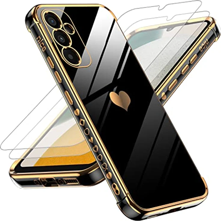 LeYi Handyhülle für Samsung Galaxy A34 5G, Cute Herz Muster TPU Silikon, Stoßfest mit 2*Schutzfolie, Kratzfest und Kameraschutz, Schwarz – Bild 1