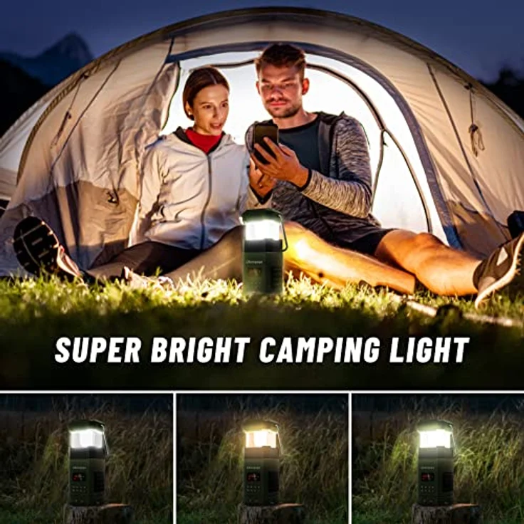 Libovgogo DF-585 AM UKW Kurbelradio, Bluetooth Lautsprecher, Solar Campinglampe, IP65 wasserdicht, 3 Lichtmodi, Handyladefunktion, Notfall-Taschenlampe, für Outdoor und Wohnmobilreisen – Bild 3