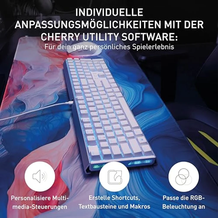 CHERRY XTRFY TAS MX 3.1 RGB Corded (DE) MX2A Brown w (DE, Kabelgebunden) Tastatur, Weiss - Preisvergleich – Bild 5