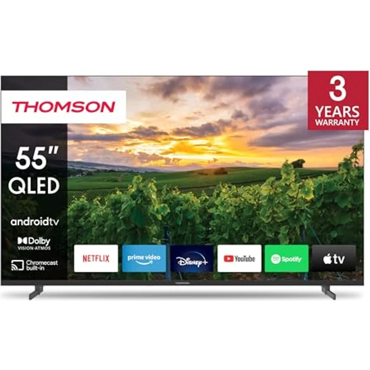 Thomson 55 Zoll (139 cm) QLED Fernseher Smart Android TV (WLAN, HDR, Triple Tuner DVB-C/S2/T2, Sprachsteuerung, Netflix, YouTube, Prime Video, Disney+) – 55QA2S13-2023 – Bild 1