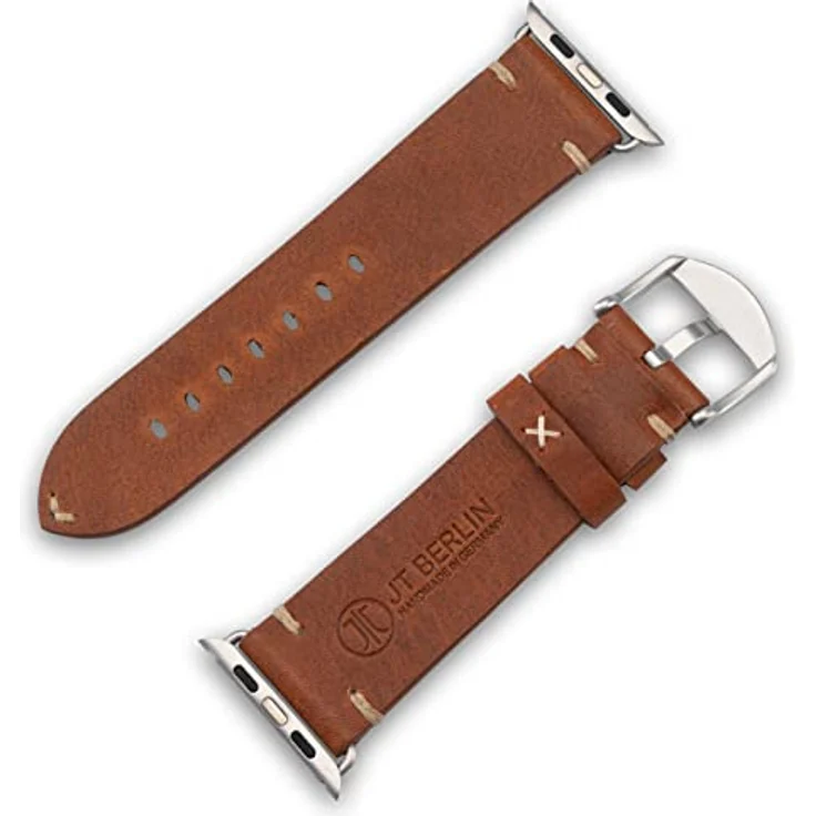 JT Berlin Watchband Alex II Vintage Armband, 42 mm, 44 mm, 45 mm, 46 mm, Braun, Silber für Apple Watch Series 1 und 2 – Bild 3