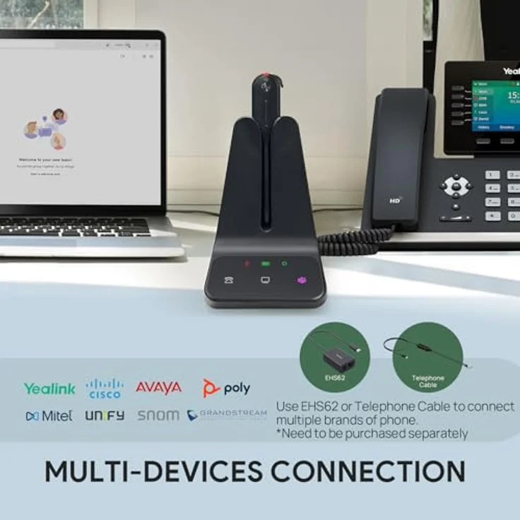 Yealink WH63 E2, DECT Wireless Headset mit Mikrofon, Teams Zertifiziert, Einohr, 2x Noise Cancelling Mic, 607 Ft Reichweite, 8H Sprechzeit, 3 Tragevarianten – Bild 5