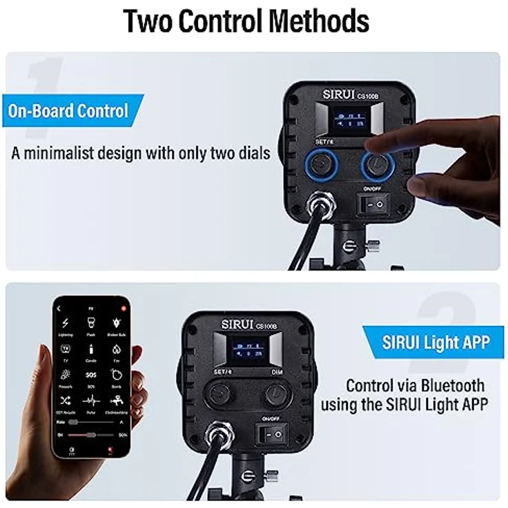SIRUI CS100B 100W Bi-Color LED-Videoleuchte, 2700K-6500K Tageslicht-Dauerbeleuchtung, CRI 96, TLCI 98 3600Lux/m, Bowens-Mount, APP-Steuerung 12 Spezialeffekte für Studiobeleuchtung – Bild 4