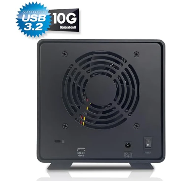 FANTEC MB-X4U31 4fach USB3.2 Gen2 Festplattengehäuse für 4X SATA 3,5/2,5 Zoll SSDs und HDDs, Transferraten bis 10Gbit/sec, kein Werkzeug nötig, 2X USB Kabel. Aluminiumgehäuse schwarz – Bild 3