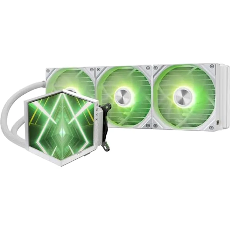 TRYX STAGE ARGB 360 AIO Wasserkühlung Weiß | CPU-Kühler mit zwei 4,0-Zoll-IPS-Displays, 360-mm-Radiator und 3×120-mm-ARGB-Lüftern für leistungsstarke Flüssigkühlung