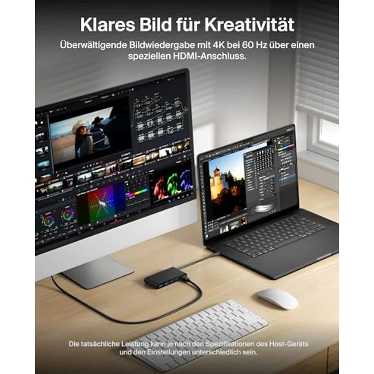 Belkin USB C Hub 5-in-1 Docking Station, 4K HDMI 60 Hz, 100 W Power Delivery, 5 Gbit/s Datentransfer, USB-C Adapter für MacBook, iPad Pro – Schwarz – Bild 4